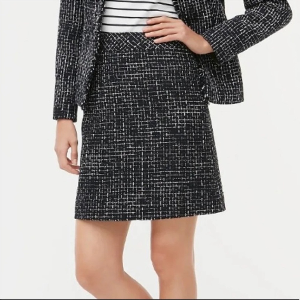 NWT J Crew Tweed Mini Skirt Women's 14 Black Blue Knit Straight Pencil Short